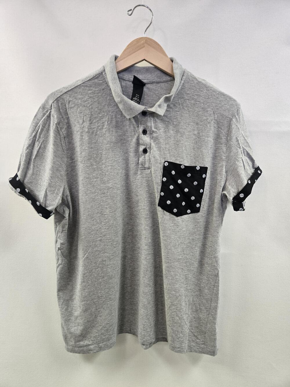 H&M Polo Shirt Mens XL Gray Heather Contrast Pocket Short Sleeve Casual